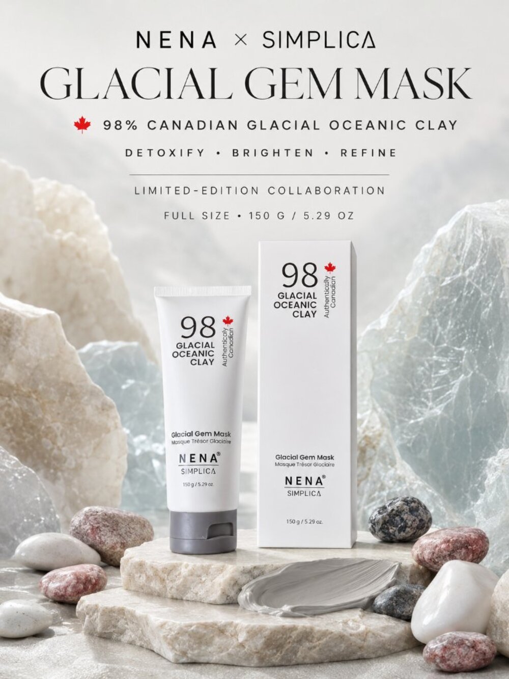 NENA x SIMPLICA Glacial Gem Mask 98% Canadian Glacial Clay 150g NIB